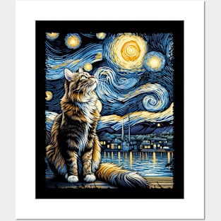 Sassy Starry Night Cat Shirt Astral Allure Posters and Art